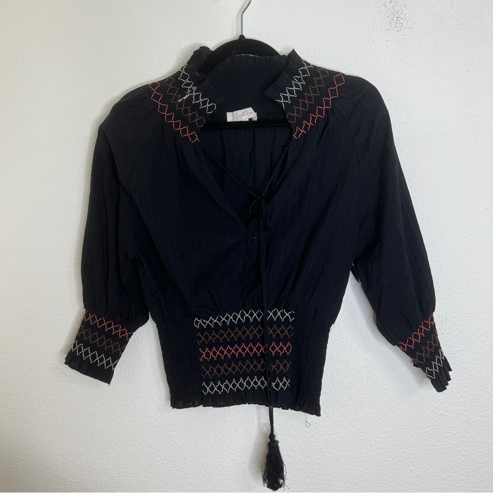 NWT Anthropologie Fanco White Size Small Ruched Long Sleeve Blouse. Size Large